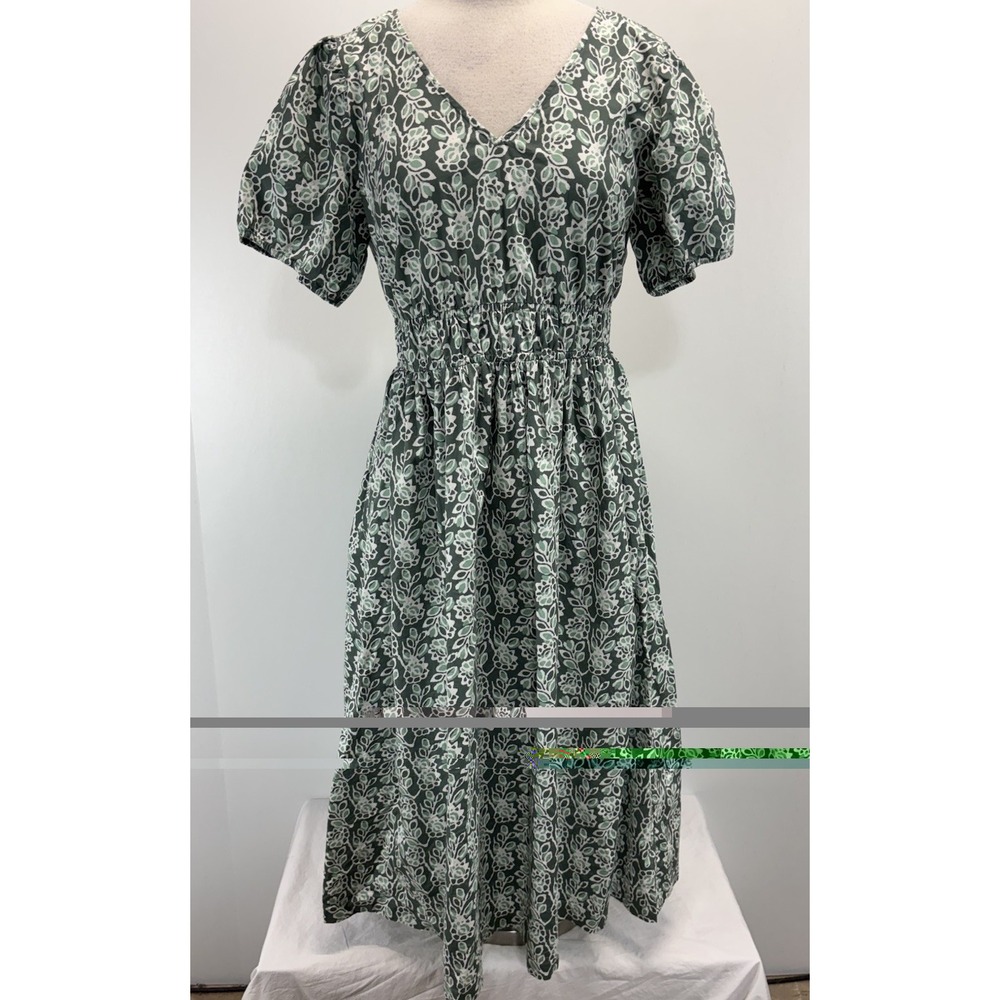 J. Crew Factory Floral Smocked Waist Poplin Cotton Midi Dress Sz 12
